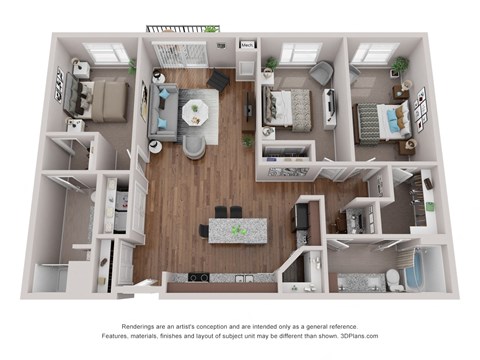 Floor plan for 3 beds, 2 baths, 1347 sqft